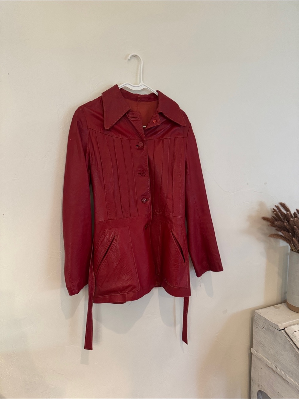 Vintage Red Leather Button-Front Jacket